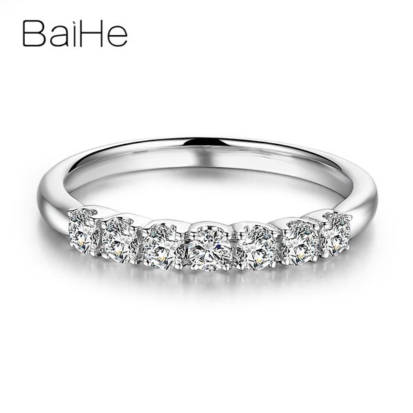 

baihe solid 18k white gold total 0.42ct h/si round 100% genuine natural diamonds engagement women trendy fine jewelry gift ring, Golden;silver