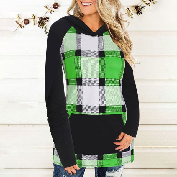

women's hoodies & sweatshirts autumn women fashion plaid stitching sweatshirt shirts casual long sleeve tee hooded sweat femme capuche, Black