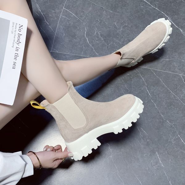 

platform boots women suede thick sole short boots women 2019 fashion non slip winter warm ladies shoes black beige