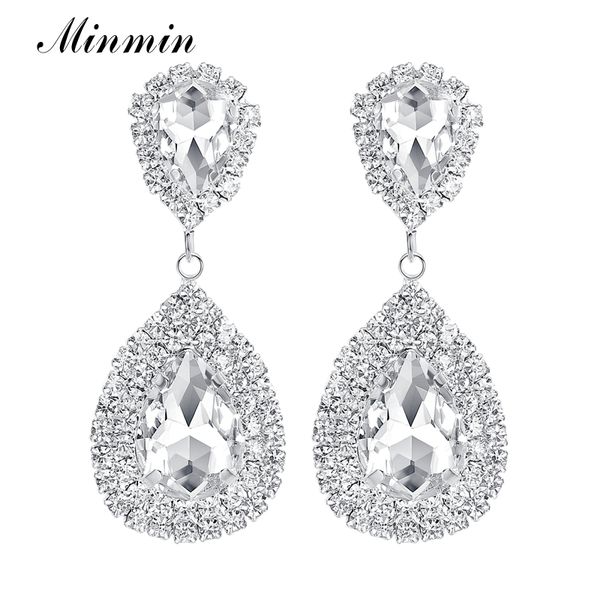 

minmin 6 colors teardrop crystal long earrings silver rhinestone bridal drop earrings for women party wedding jewelry 2019 eh003, Golden;silver