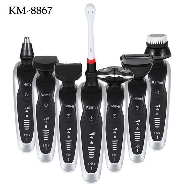 

kemei km-8867 7 in 1 men's 3d electric rechargeable shaver beard trimmer 3d washable shaving machine barbeador razor face care