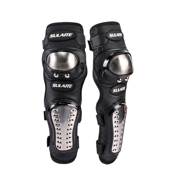 

motorcycle kneepad stainless steel motocross protective armor gear protector guards kit atv adults knee pads brace, Black;gray