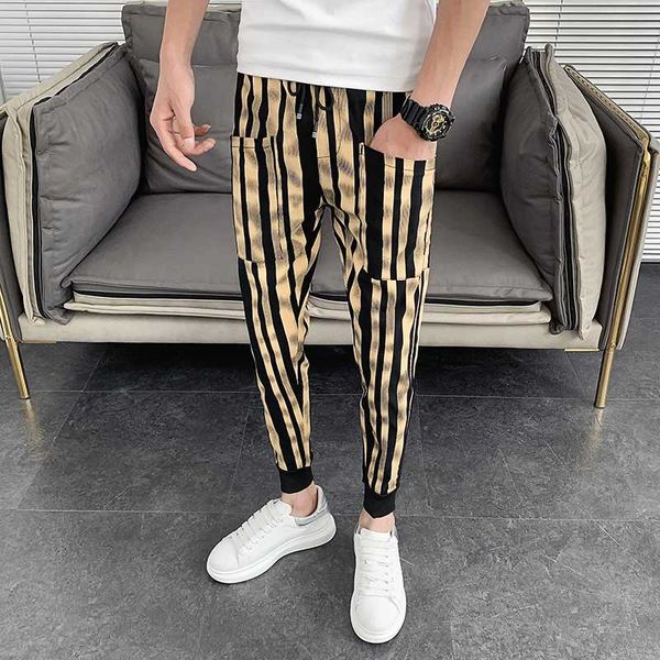 

summer men casual striped pants 2020 slim fit harem pants men streetwear ankle length solid hip hop joggers trousers, Black