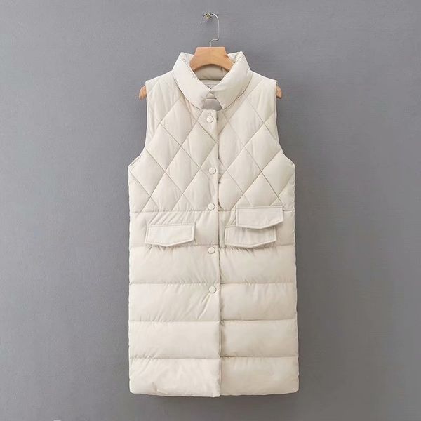 

women midi gilet puffer sleeveless vest parka jacket coat in cream, Black