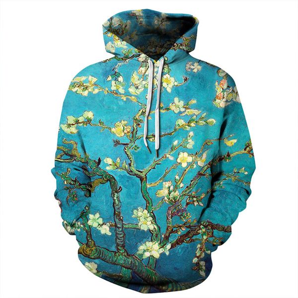 

soshirl almond blossom hoodies harajuku retro pullover dreamcatcher 3d printed novelty streetwear male tracksuits dropship, Black
