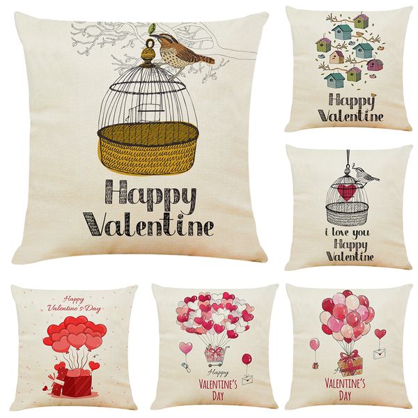 Valentine Balloon Linen Cushion Covers Home Office Sofa Square
