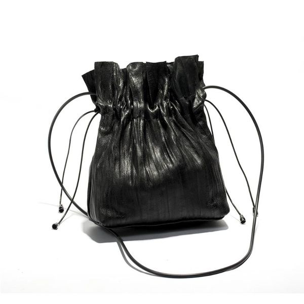 

female bag 2019 fashion pleated shoulder slung bucket bag leather