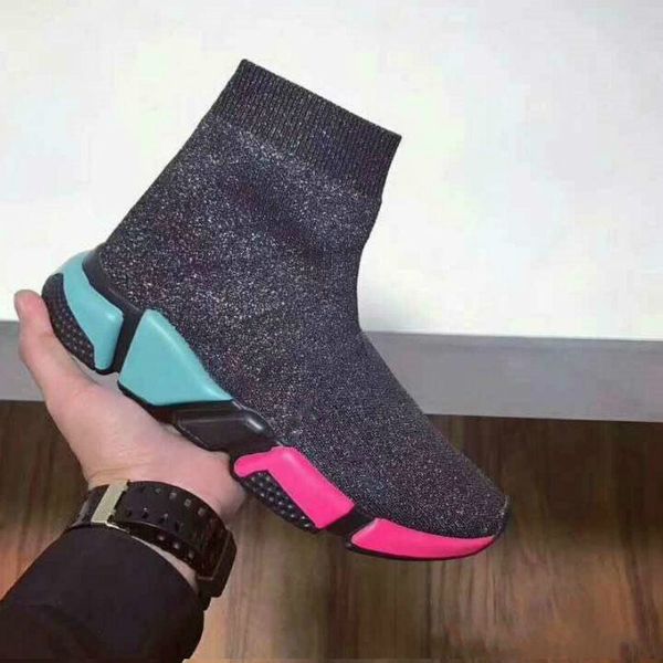 

2019 new paris sock shoe speed runni shoes sneakers speed trainer sock race runners shoes men women sports boots, Black