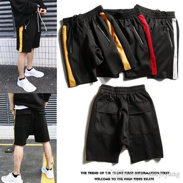 

bieber high street summer beach pants men's sports five pants lover zipper hip hop sports shorts, Black