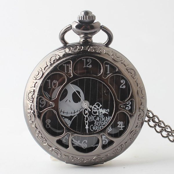 

new black christmas skull quartz pocket watch necklace for men women children xmas gifts jewelry, Slivery;golden