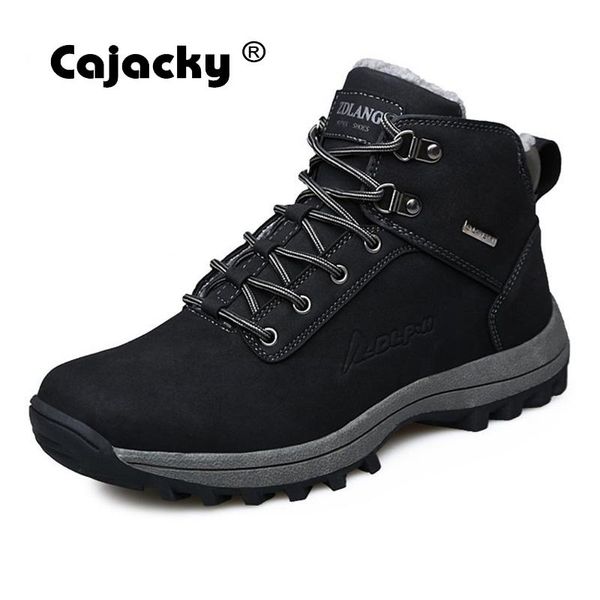 

cajacky winter snow boots plush men boots plus size 47 46 male ankle shoes with warm fur fashion botas hombre plush, Black