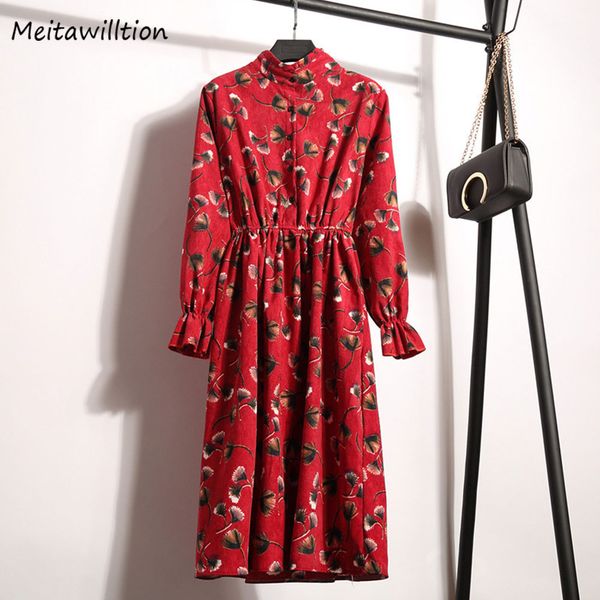 

2017 winter dress for women floral printed ladies red dress autumn spring a line fashion korean clothing, Black;gray