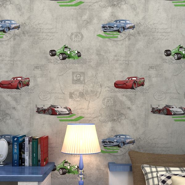 

home wall decoration children's room cartoon car theme wall paper racing formula cartoon big boy room non-woven wallpaper
