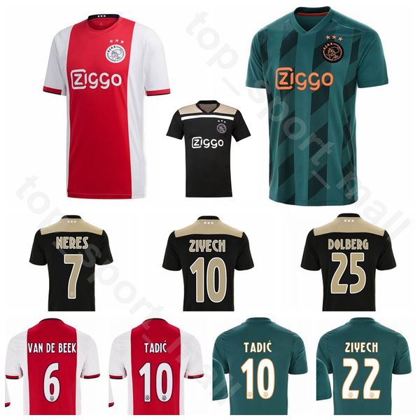 

2019 2020 men soccer ajax jersey 10 tadic 9 huntelaar 22 ziyech 25 dolberg 6 van de beek football shirt kits uniform, Black;yellow