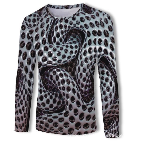 

mens designer summer and autumn printing 3dstereo geometry graphic printing long sleeve t-shirt, White;black