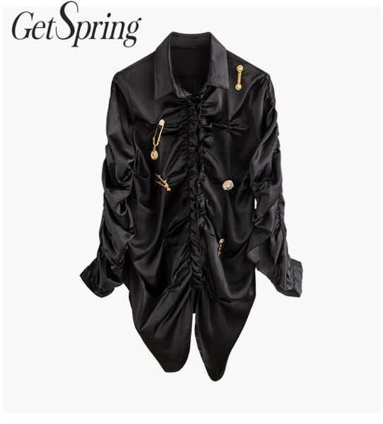 

getspring women blouse patchwork irregular womens blouses long sleeve asymmetry vintage casual women shirt blouses 2019 new, White
