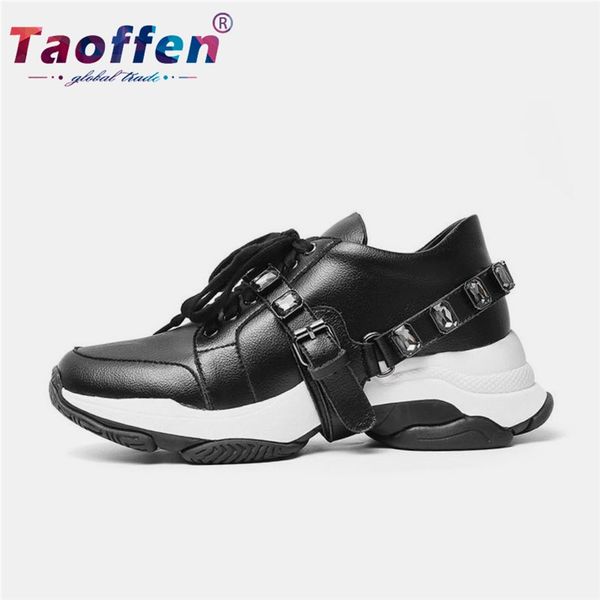 

taoffen women running shoes real leather sport shoes women cushion sneakers lightweight platform size 35-40