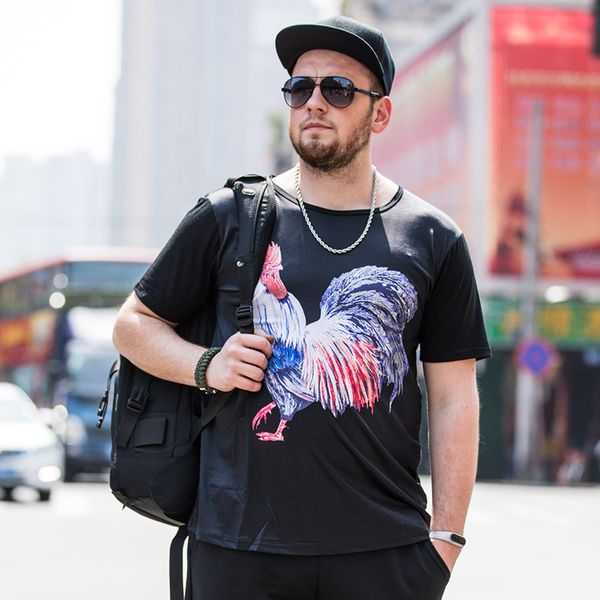 

2020 new big size men's fat loose short sleeve t shirt men's fat and big size rooster print shirt xl-6xl, White;black