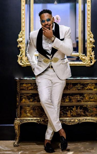 

customize ivory jacquard groom tuxedos black shawl lapel mens wedding business dress excellent man coat blazer 3 piece suit(jacket+pants+ves, Black;gray