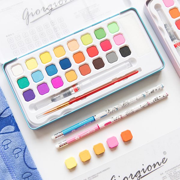 

18/24colors solid water color paint set iron box watercolor painting pigment set for students drawing with big gifts art