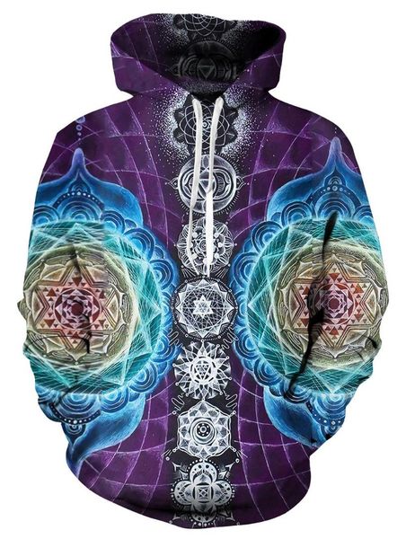 

2019 new 3d printed hoodies trippy visionary rainbow mandala chakra art sublimation print hoodies men plus size 3xl, Black
