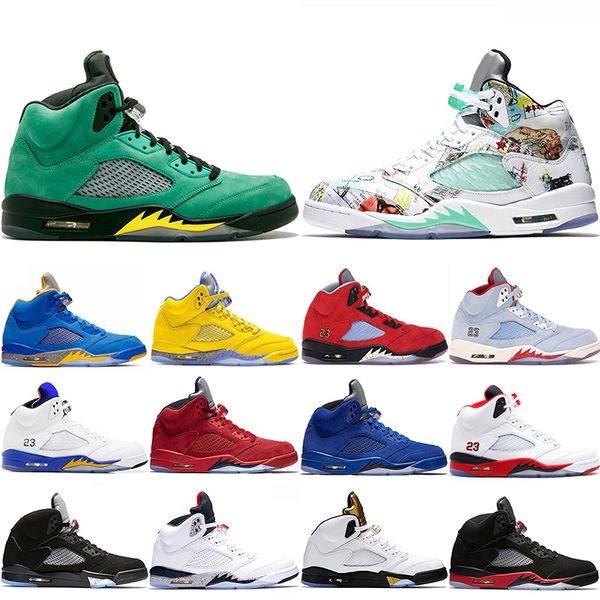 

New Arrival 5 Men Basketball Shoes 5s Ice Blue Inspire Laney Blue Yellow Trophy Room Wings Mens Designer Trainer Sport Sneakers Size 41-47