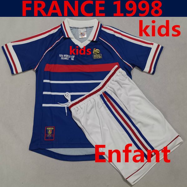 

1998 world cup kid kit france soccer jersey home blue 98 french child youth football uniform clothes enfant maillot de foot française zidane, Black