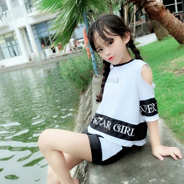 

gwg5t children's swimsuit swimsuit swimwear girl split in the big conservative half-sun blocking student teenager girls athletic three, White;black