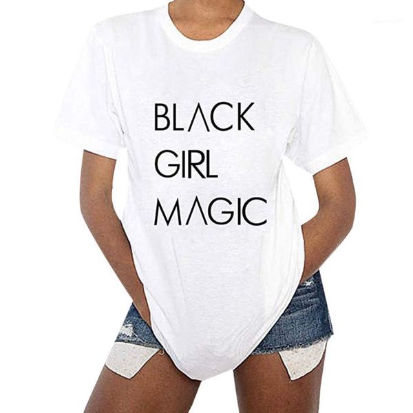 

2019 black girl magic letters print women t shirt casual cotton hipster tshirts for lady tee shirts plus size1, White