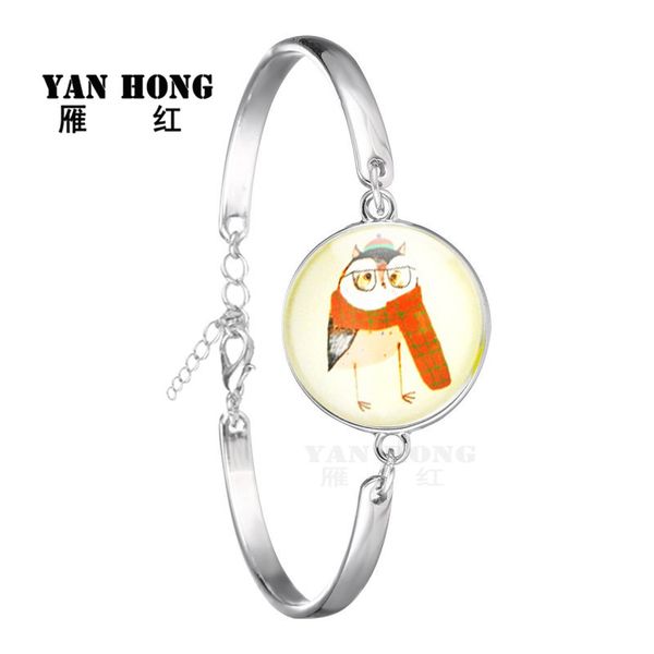

bright jewelry, beautiful fashionable crystal bracelet 18mm, cartoon owl pattern teenagers like very much, as a gift to friends, Black