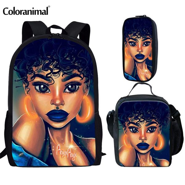 

coloranimal black art american queen african girl shoulder backpack high student mochila escolar infant kids teenager school bag