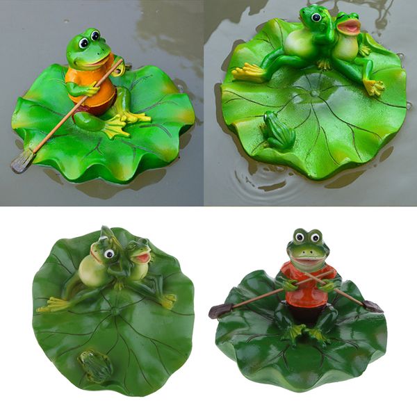 

2pcs artificial pond lily floating decoration plant and frog ornament fountain pond decoration craft baby bathtub toy family & rowing