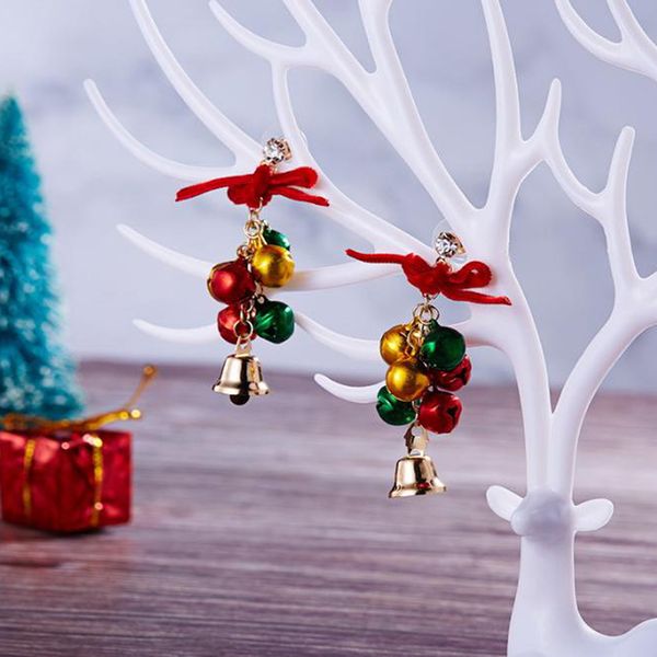 

fashion santa elk cute white wool ball red crystal pendant earrings female christmas gift christmas earrings small, Golden;silver