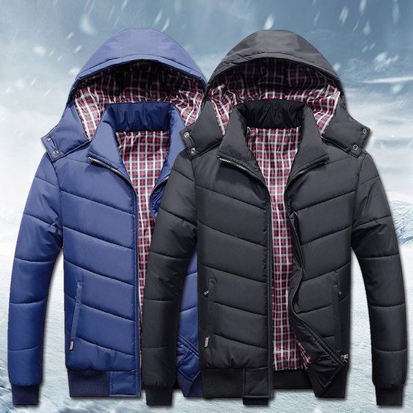 

men boys casual warm hooded winter zipper coat outwear jacket blouse, Black
