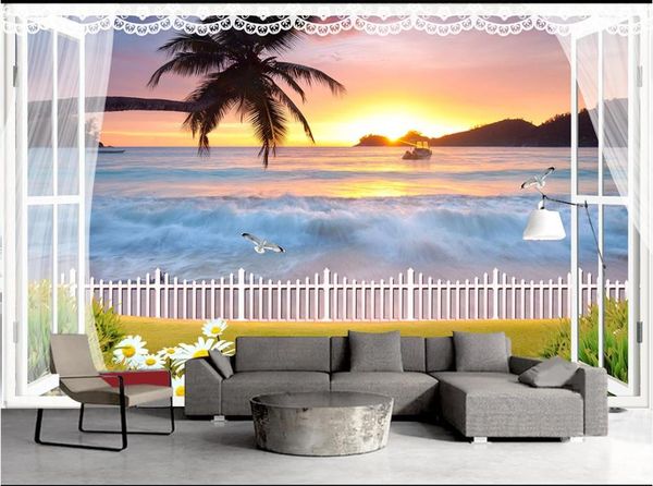 Individuelle Fototapeten Tapete Wandtapeten für Wohnzimmer Idylle Schöne warme Meer Landschaft Fernsehen Hintergrund Tapeten 3d