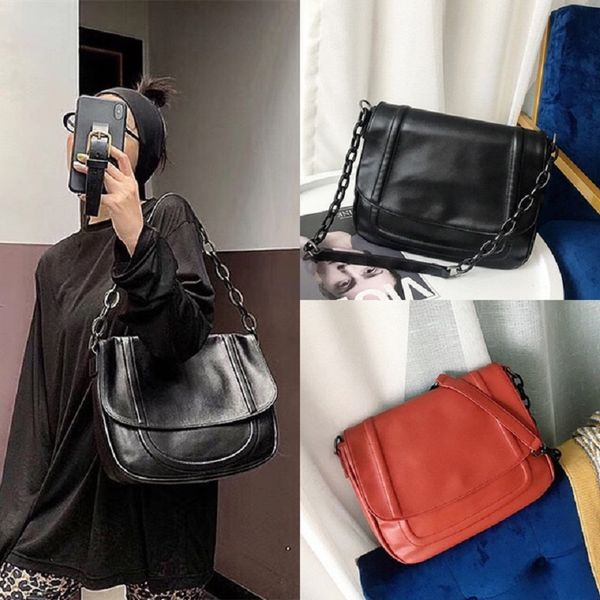 

2019 new fashion women's large capacity simple shoulder bag ladies retro all match chain handbag small pu leather flap bag