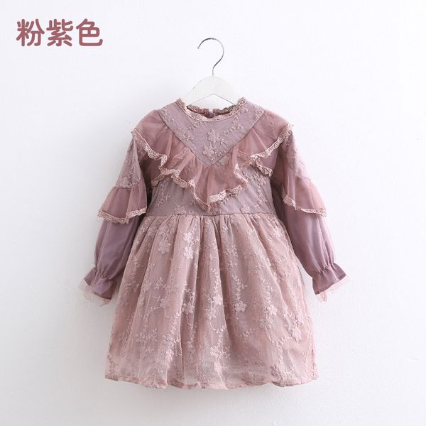 

baby long sleeve dress 2019 spring new girls children's clothing children's lace dress qz-4973, Red;yellow