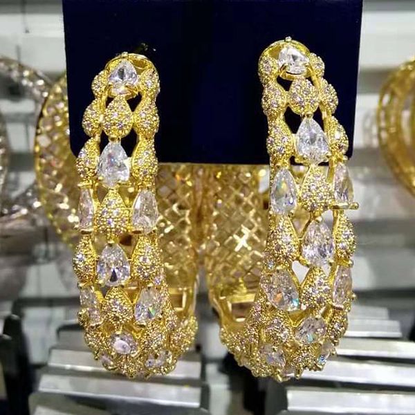 

godki luxury braid infinity cubic zircon super party big hoop earrings for women wedding fashion jewelry trendy hoop earring2020, Golden