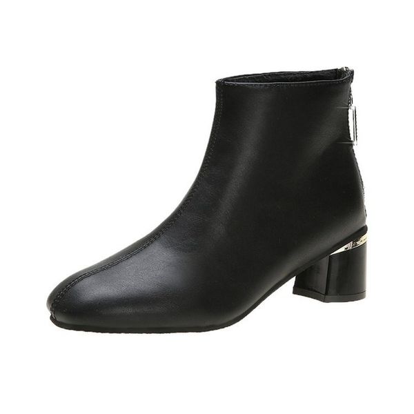 

2020 new arrival ankle boots leather footwear rubber riding feminine shoes woman high heels booties women shoes plus size 35-43, Black