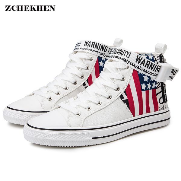 

fashion men high canvas shoes cool dance sneakers printing lace-up vulcanize shoes male comfort flat, Black