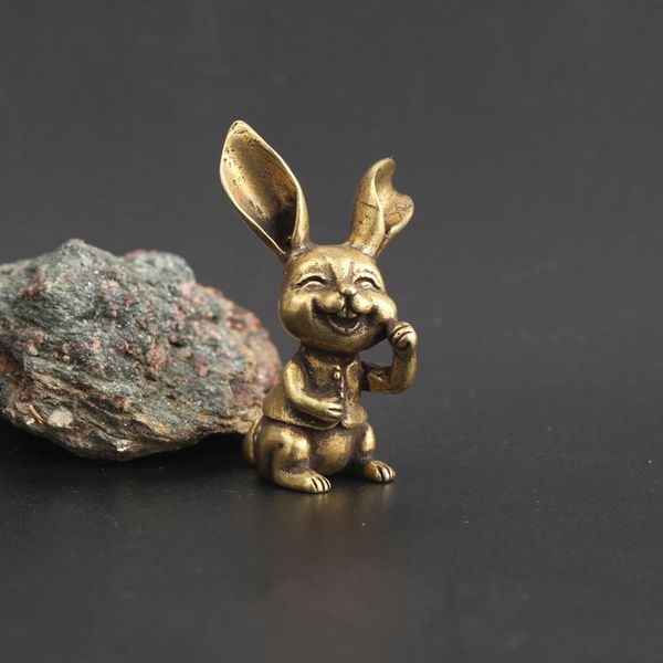 

4 styles copper rabbits miniatures figurines small ornaments vintage brass animal home decor desk decorations key rings pendants other home