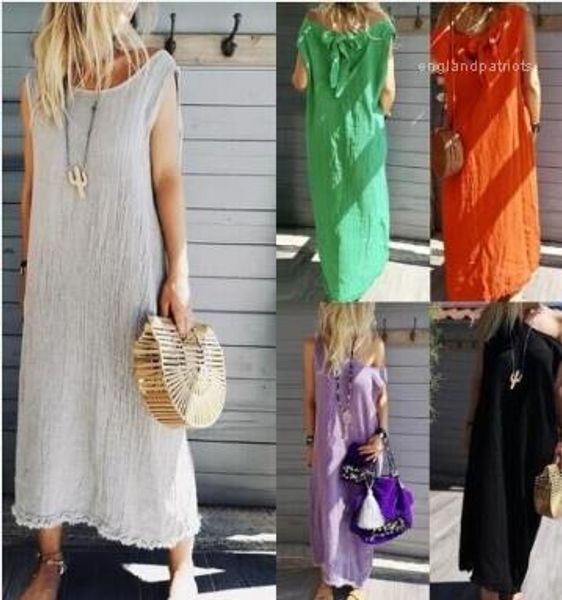 

crew neck solid color female clothing plus size womens summer designer dresses sleeveless long dress loose, Black;gray