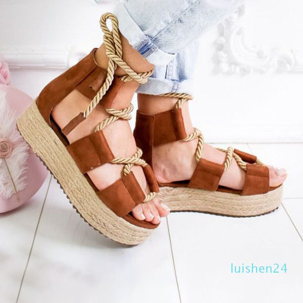 

women sandals summer retro rome sandalias gladiator ankle strap hemp paltform beach fashion woman casual shoes plus size 35-43 l24, Black