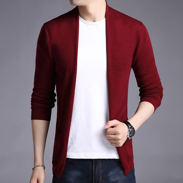 

mens autumn solid cardigan outwear slim fit korean style young man knit coat cardigan with pockets, White;black