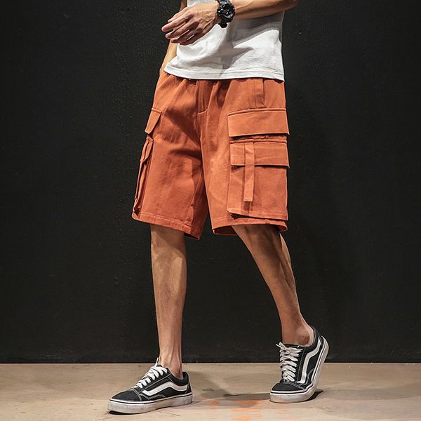 

harajuku ribbons men hip hop short pants pockets vintage cargo shorts streetwear men's bermuda shorts tatical trousers, White;black