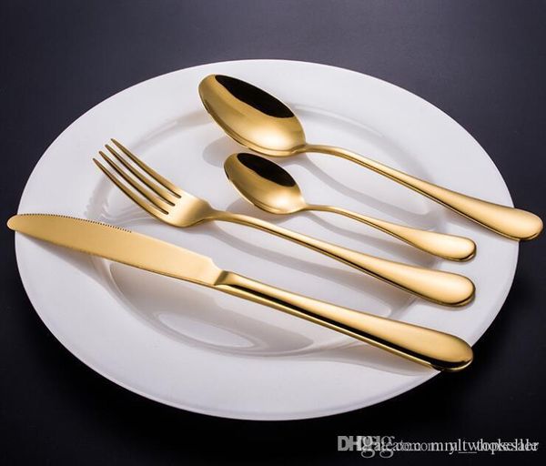 

gold/ rose gold cutlery flatware set spoon fork knife tea spoon stainless steel dinnerware set kitchen utensil