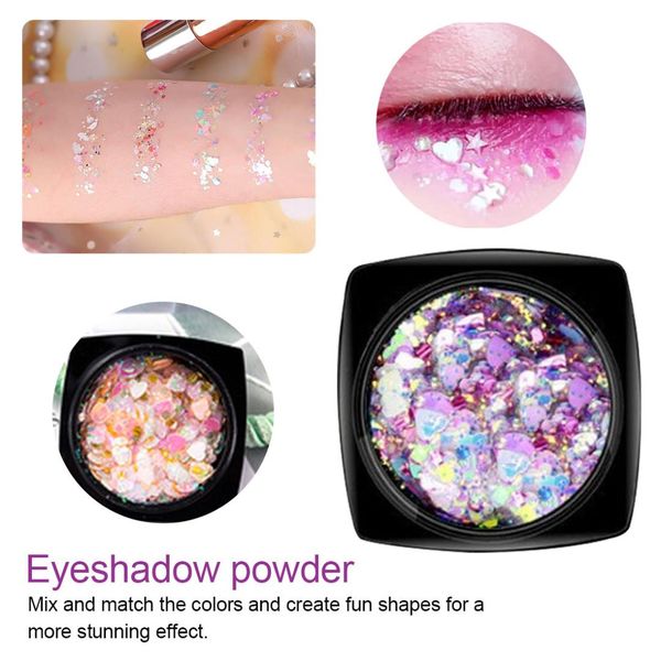 

6 colors chameleon nail art holographic sequins glitter flakes uv gel polish heart star self-adhesive sparkles diy decors, Silver;gold