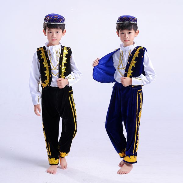 

children hui show serve ethnic minority uygur ethnic group dance performance clothing all promote xinjiang dance clothing, Black;red