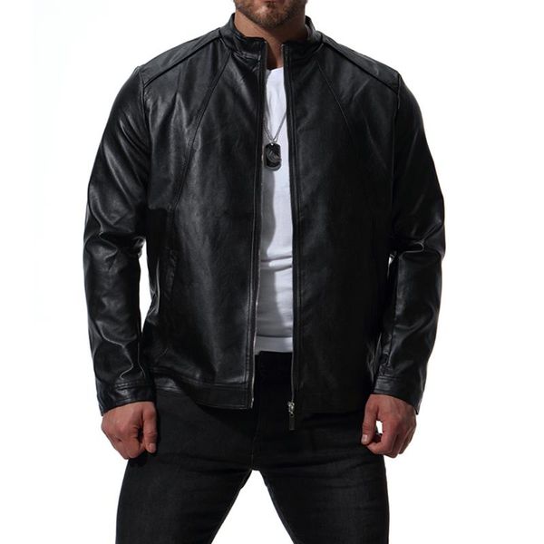 

2018 new casual slim men leather jacket fashion men pu leather jacket solid color mandarin collar male, Black;brown