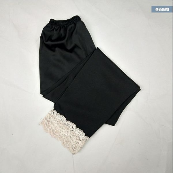 

women 's sleep pants summer silk sleep pants women bottoms trousers, Black;red